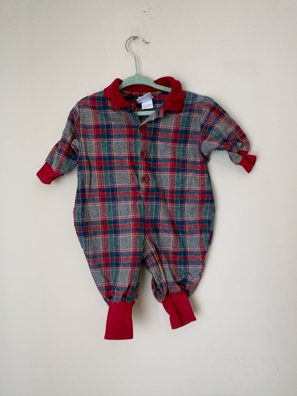 Vintage baby B’gosh USA 3-6M Plaid Red & Green & Blue  One-Piece Romper